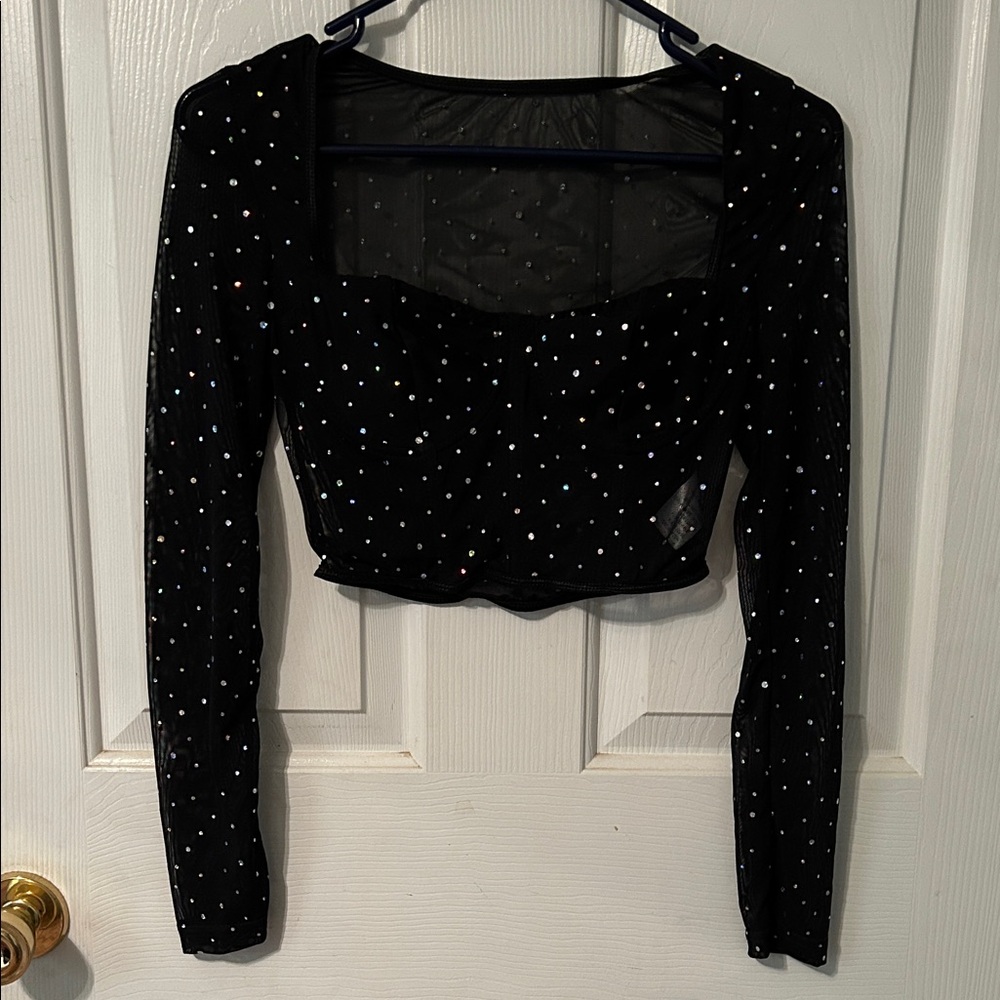 Black Sheer Long Sleeve Top